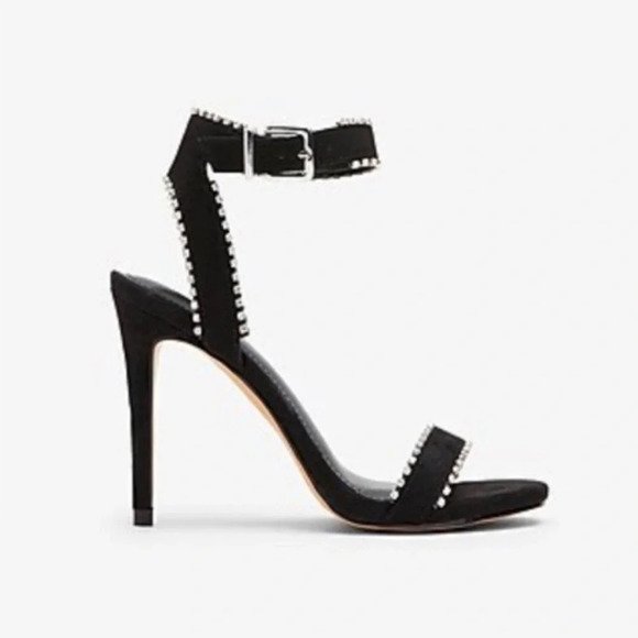 Express bedazzled black Strappy ankle suede heels Nwt $90 fall evening formal - Picture 2 of 6